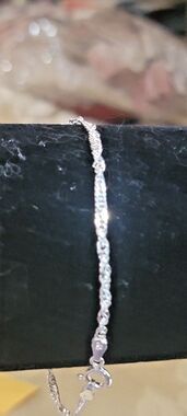 STERLING SILVER Fancy Twisted Herringbone Chain Bracelet 2.5mm x 7.5" Long *NEW*